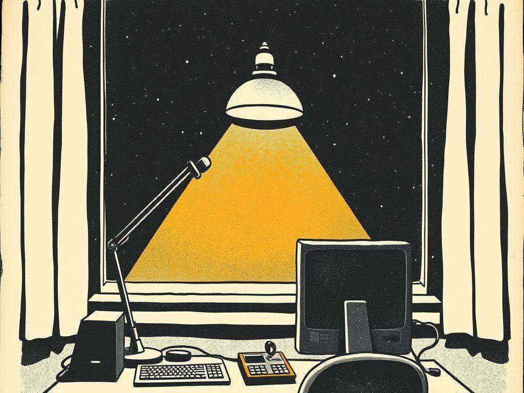 The night shift: one lamp, one agent, a queue of tickets.